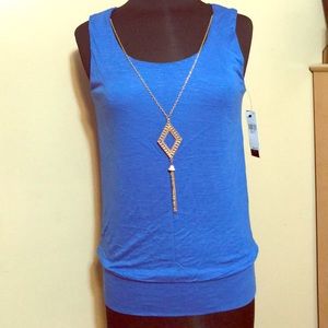 blue dress tank top with attached necklace